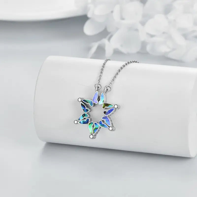 Bright Butterfly Folding Hexagonal Star Pendant Necklace