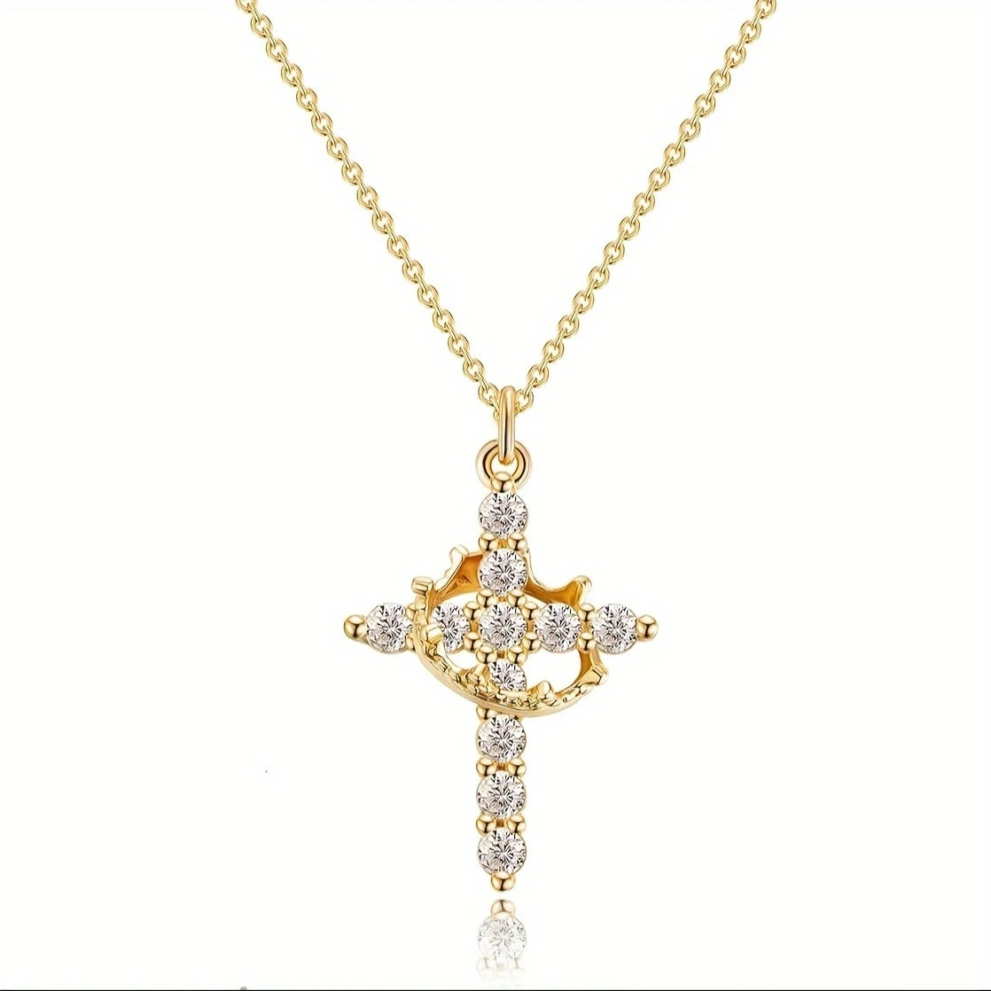 Tewiky Simple Crown and Cross Pendant Necklace
