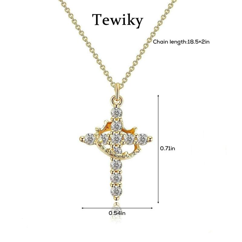 Tewiky Simple Crown and Cross Pendant Necklace