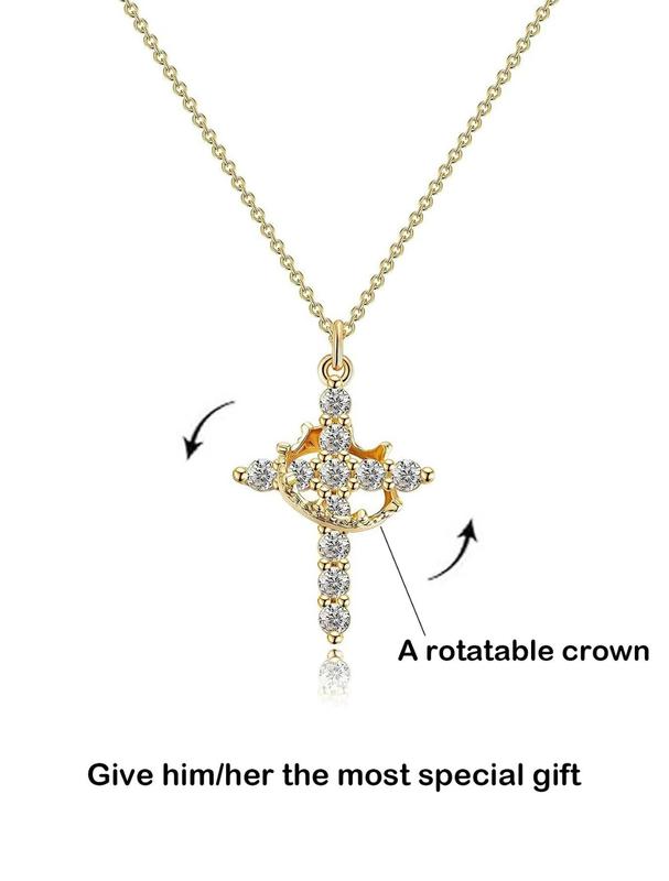 Tewiky Simple Crown and Cross Pendant Necklace