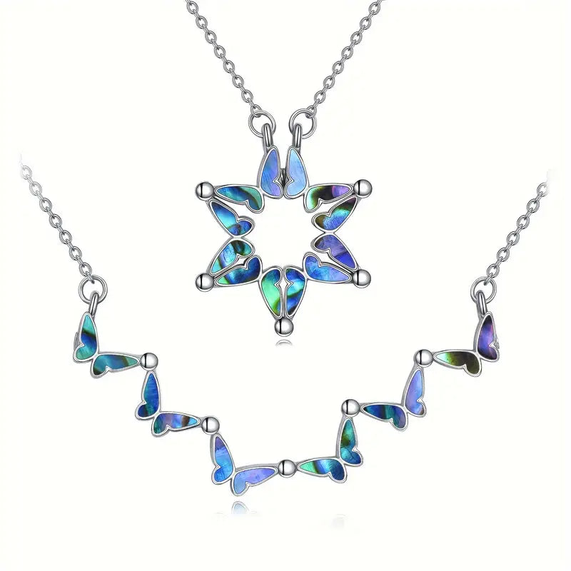 Bright Butterfly Folding Hexagonal Star Pendant Necklace