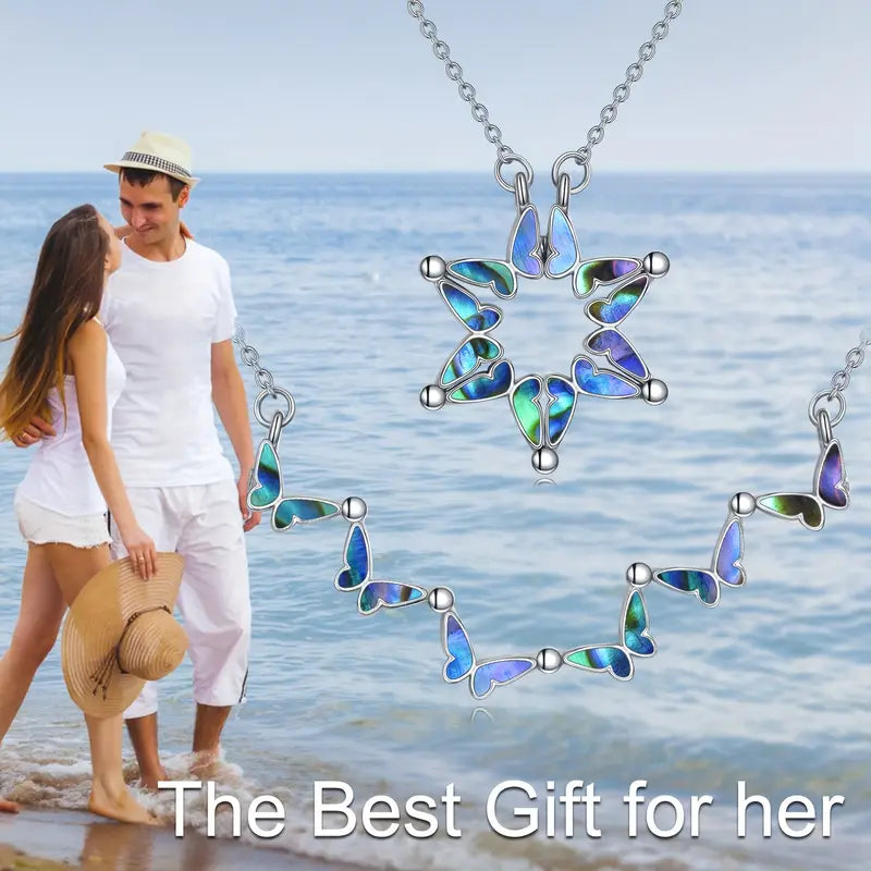 Bright Butterfly Folding Hexagonal Star Pendant Necklace