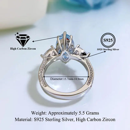 4 ct S925 Sterling Silver Blue 5A Marquise Shaped Zirconia Ring