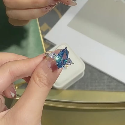 4 ct S925 Sterling Silver Blue 5A Marquise Shaped Zirconia Ring